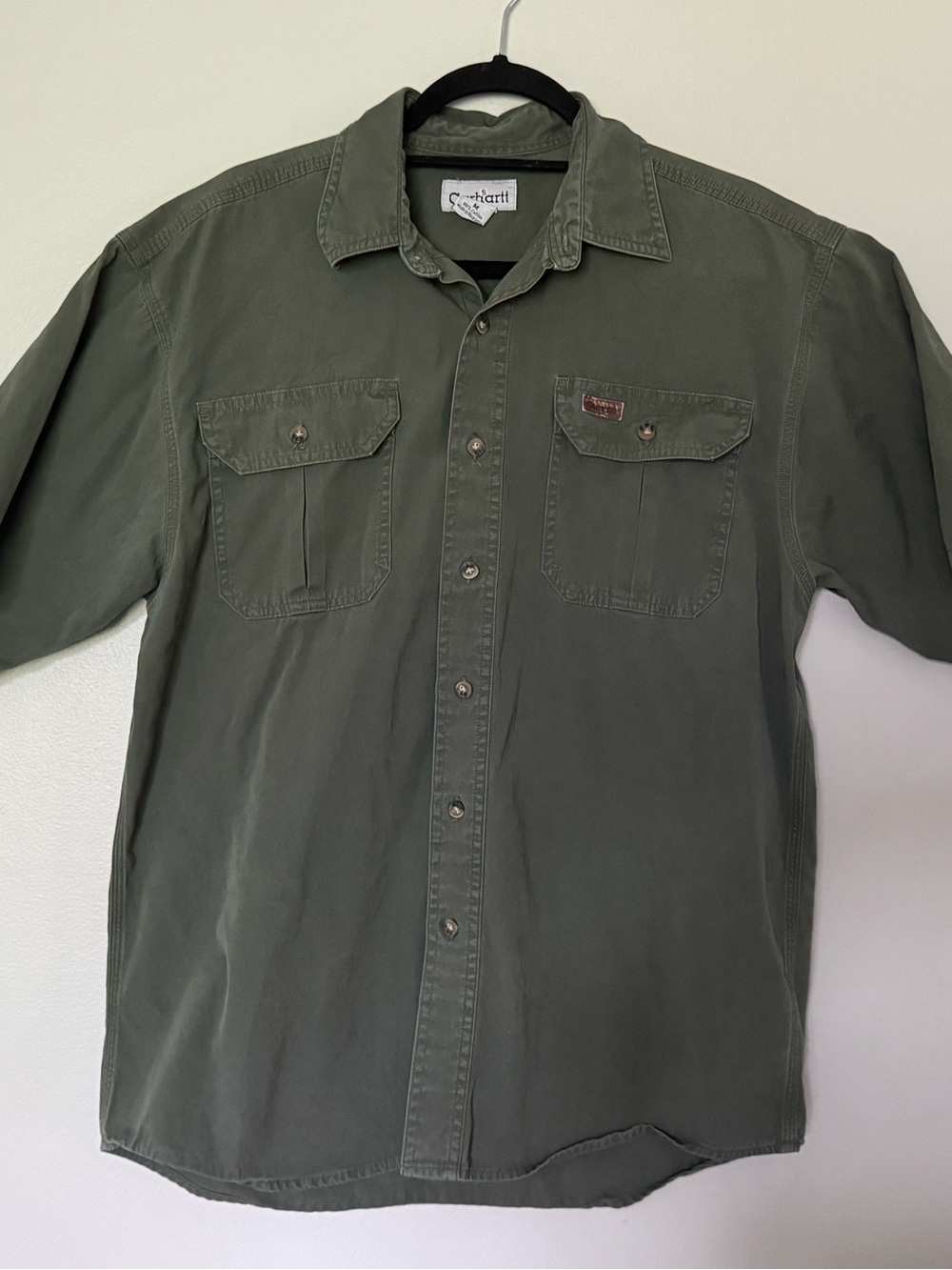 Vintage Carhartt Olive Green Short-Sleeve Work Shirt Sz M